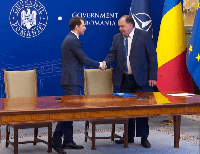Rectorul Vasile Țopa cu Ministrul Cercetării, Inovării și Digitalizării, Sebastian Burduja